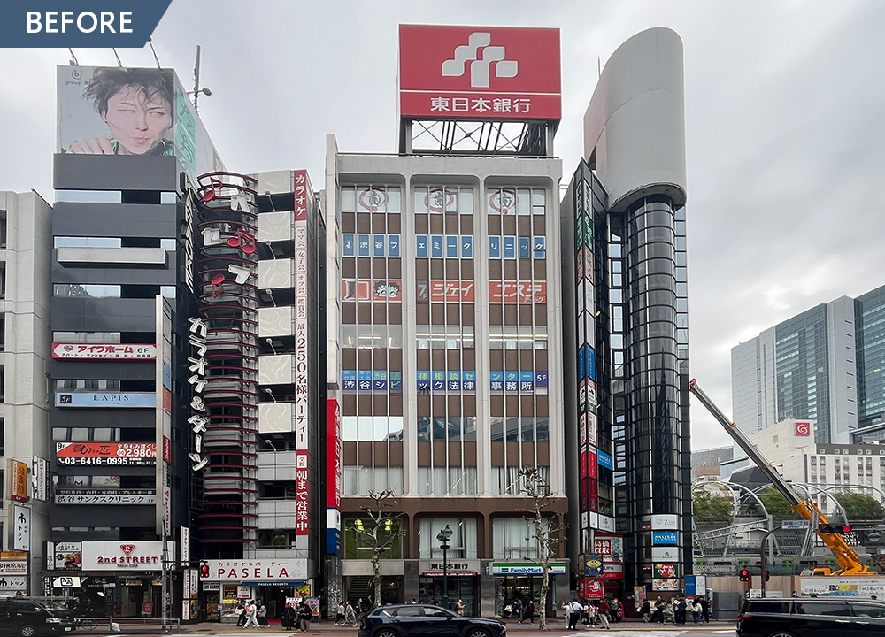 エントランス改修で印象一新、都会に映える建物へ